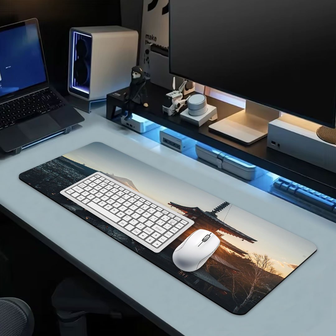 Sunset Pagoda & Mount Fuji Desk Mat