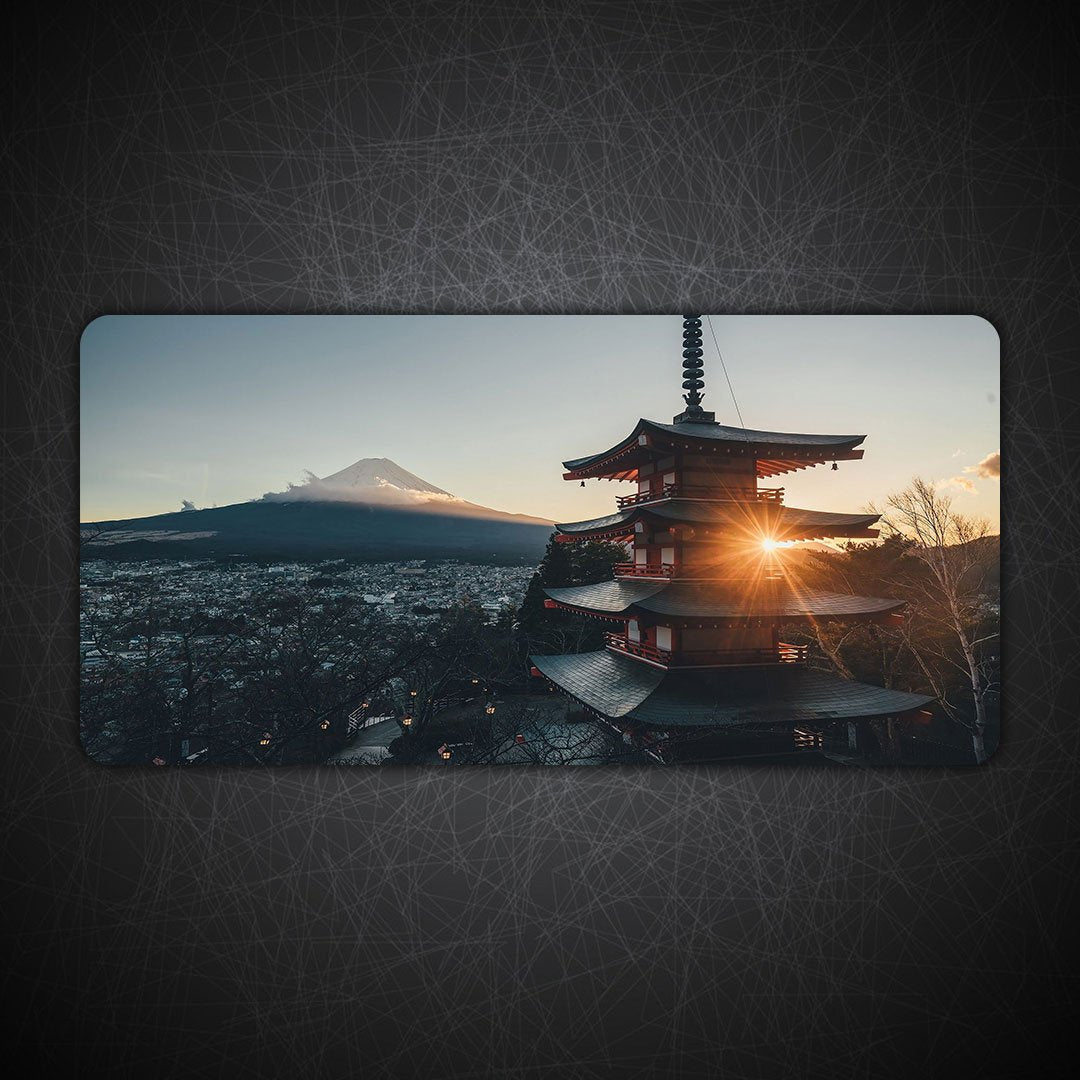Sunset Pagoda & Mount Fuji Desk Mat