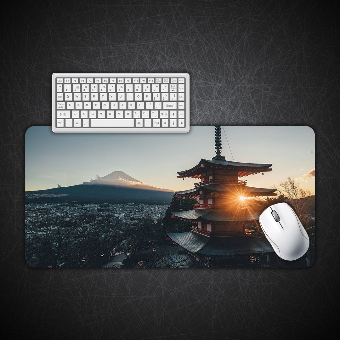 Sunset Pagoda & Mount Fuji Desk Mat