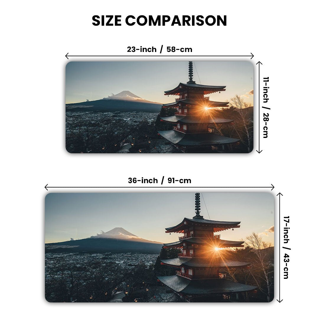 Sunset Pagoda & Mount Fuji Desk Mat