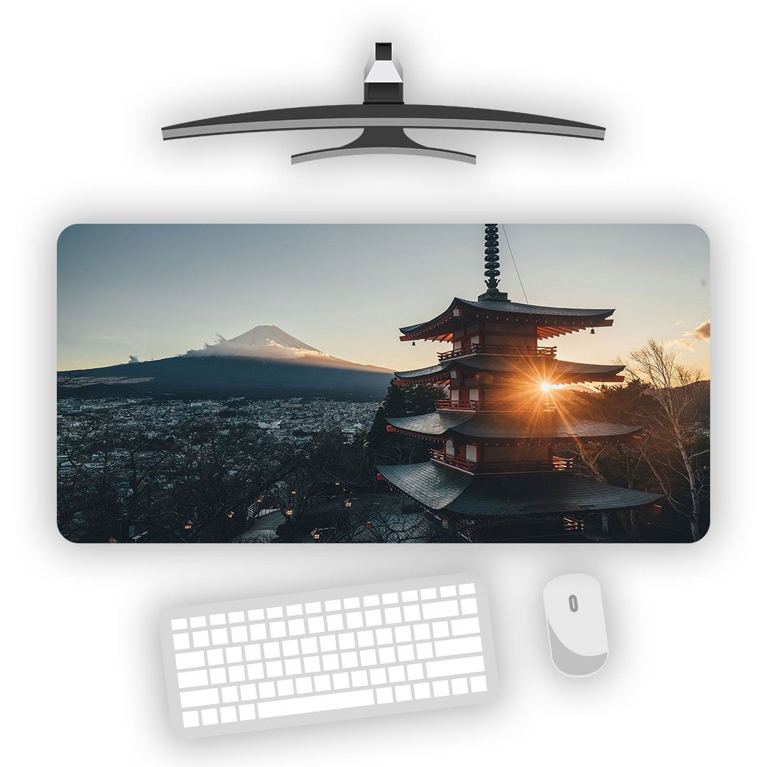 Sunset Pagoda & Mount Fuji Desk Mat