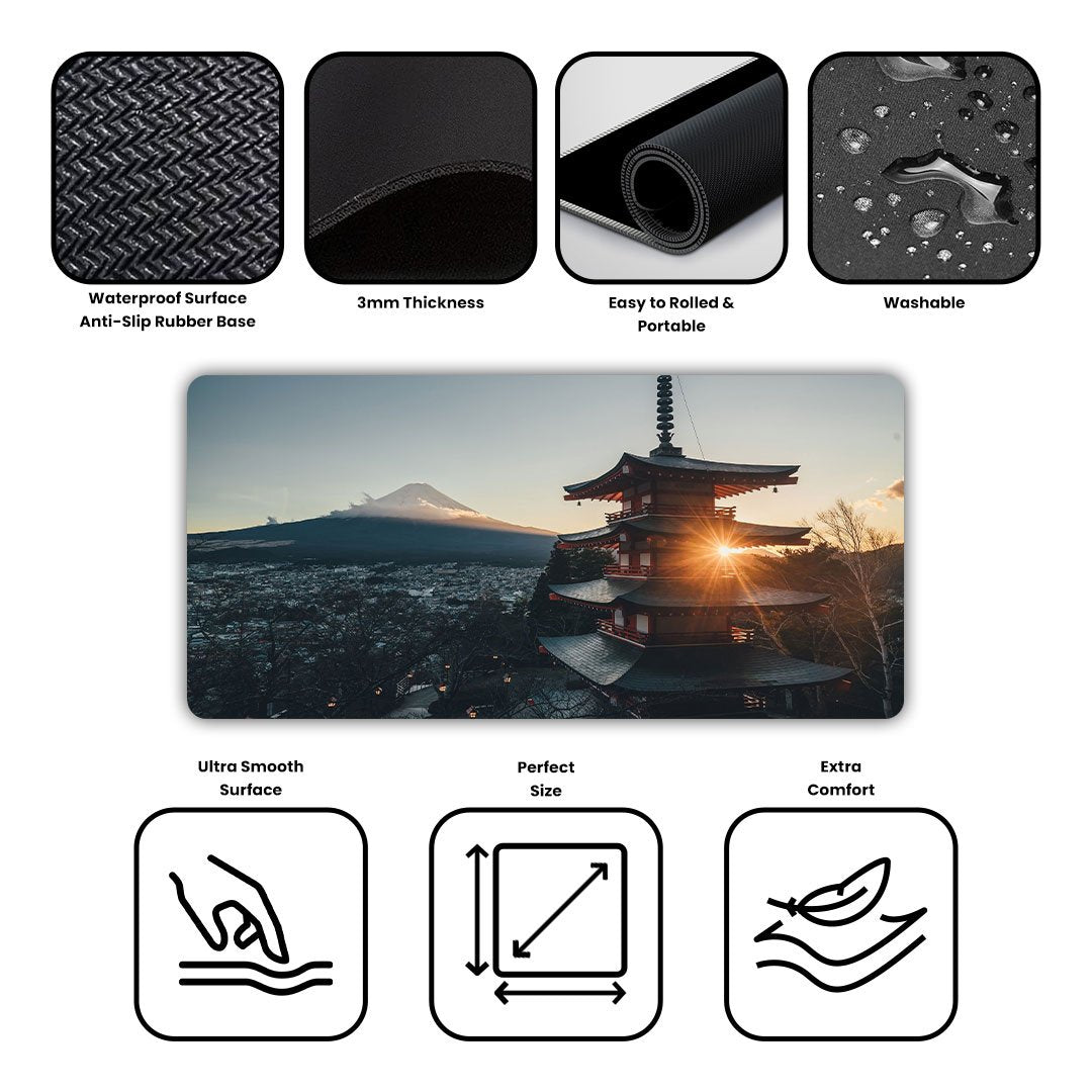Sunset Pagoda & Mount Fuji Desk Mat