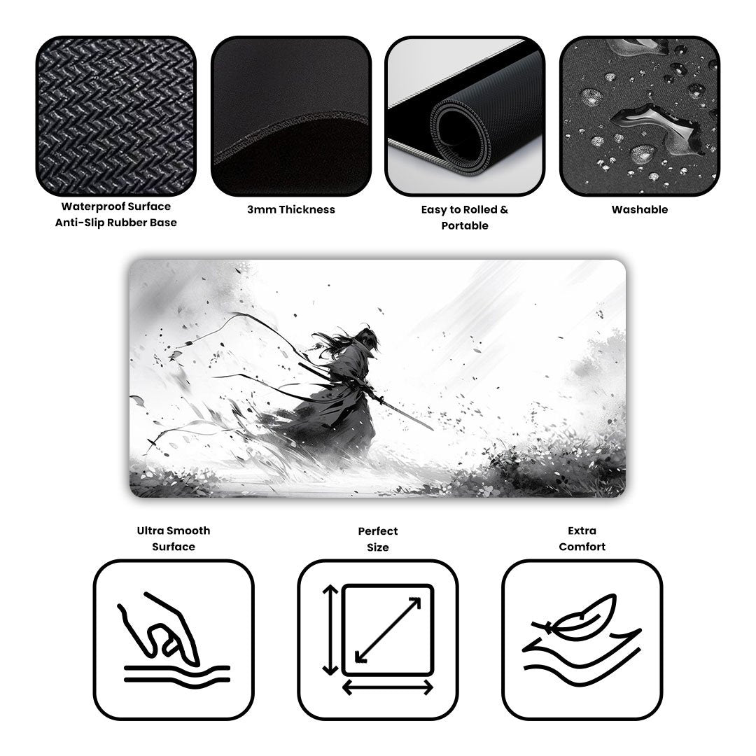 Shadow Samurai Ink Art Desk Mat