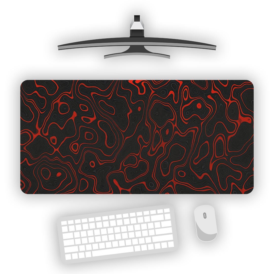 Topography Red Aesthetic Gaming Desk Mat