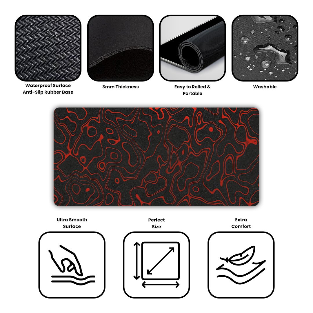 Topography Red Aesthetic Gaming Desk Mat