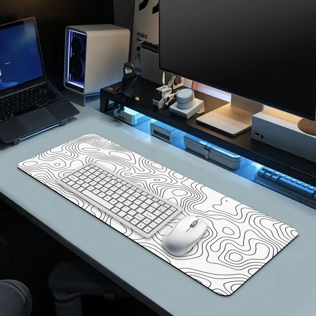 White Contour Gaming Desk Mat
