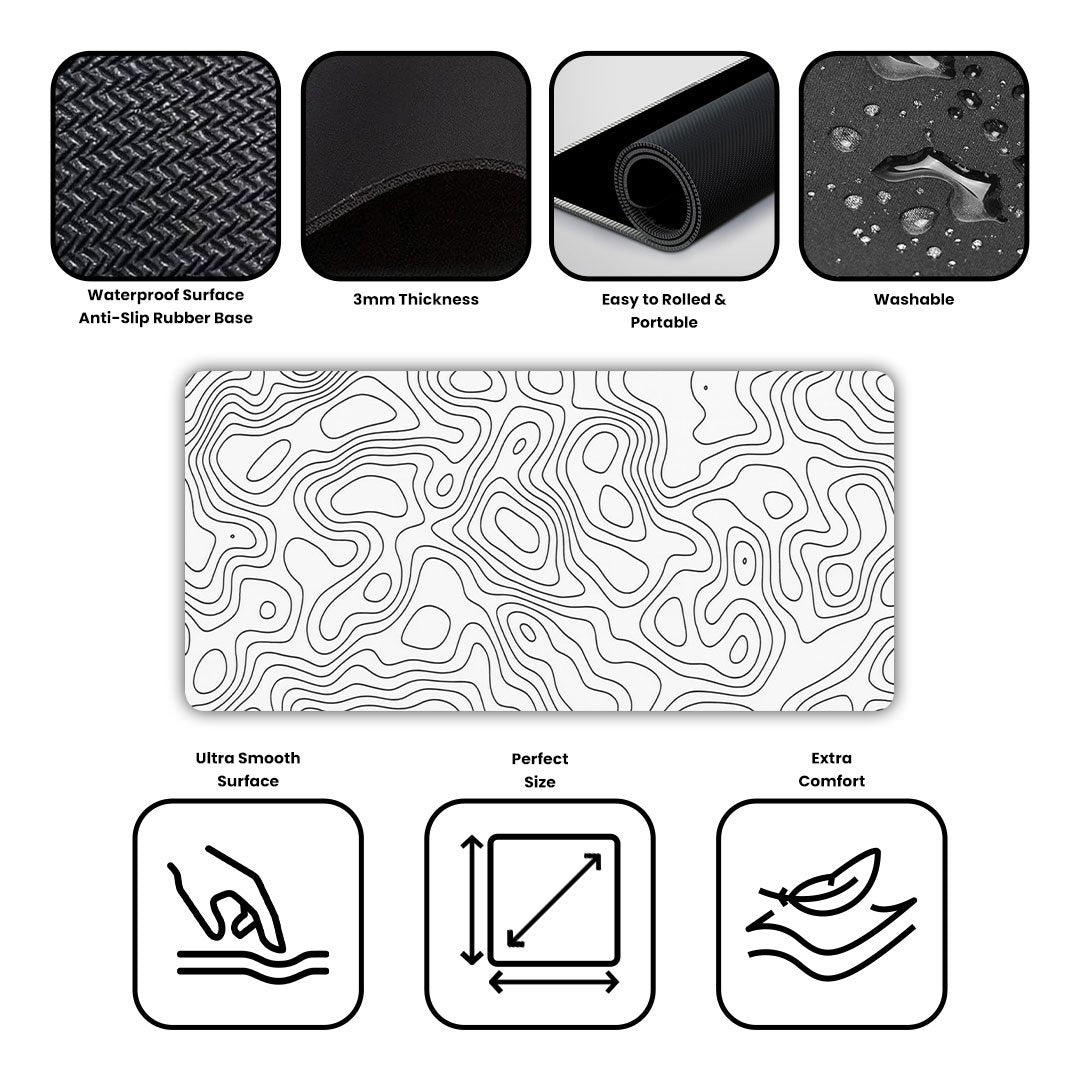 White Contour Gaming Desk Mat