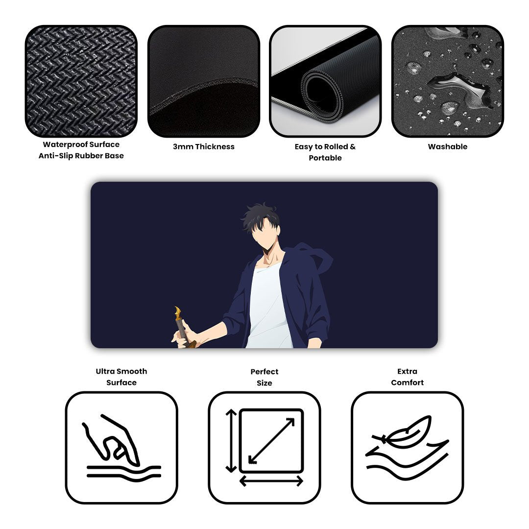 Level but it's lofi Solo Leveling Gaming Desk Mat