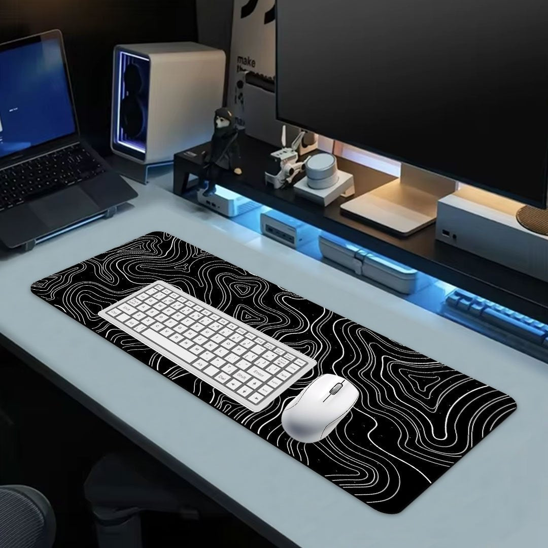Topographic Dark Gaming Desk Mat