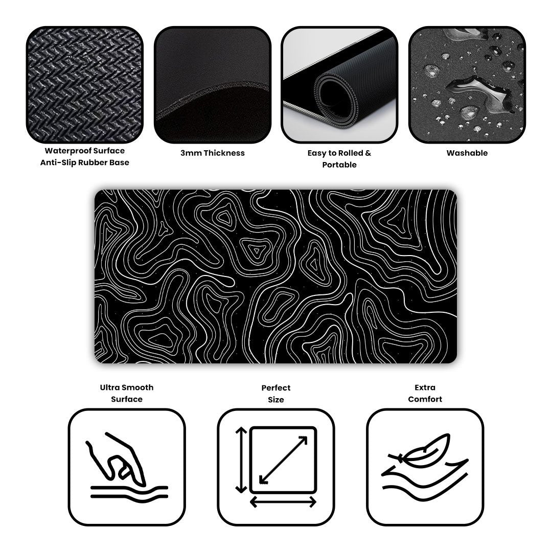 Topographic Dark Gaming Desk Mat