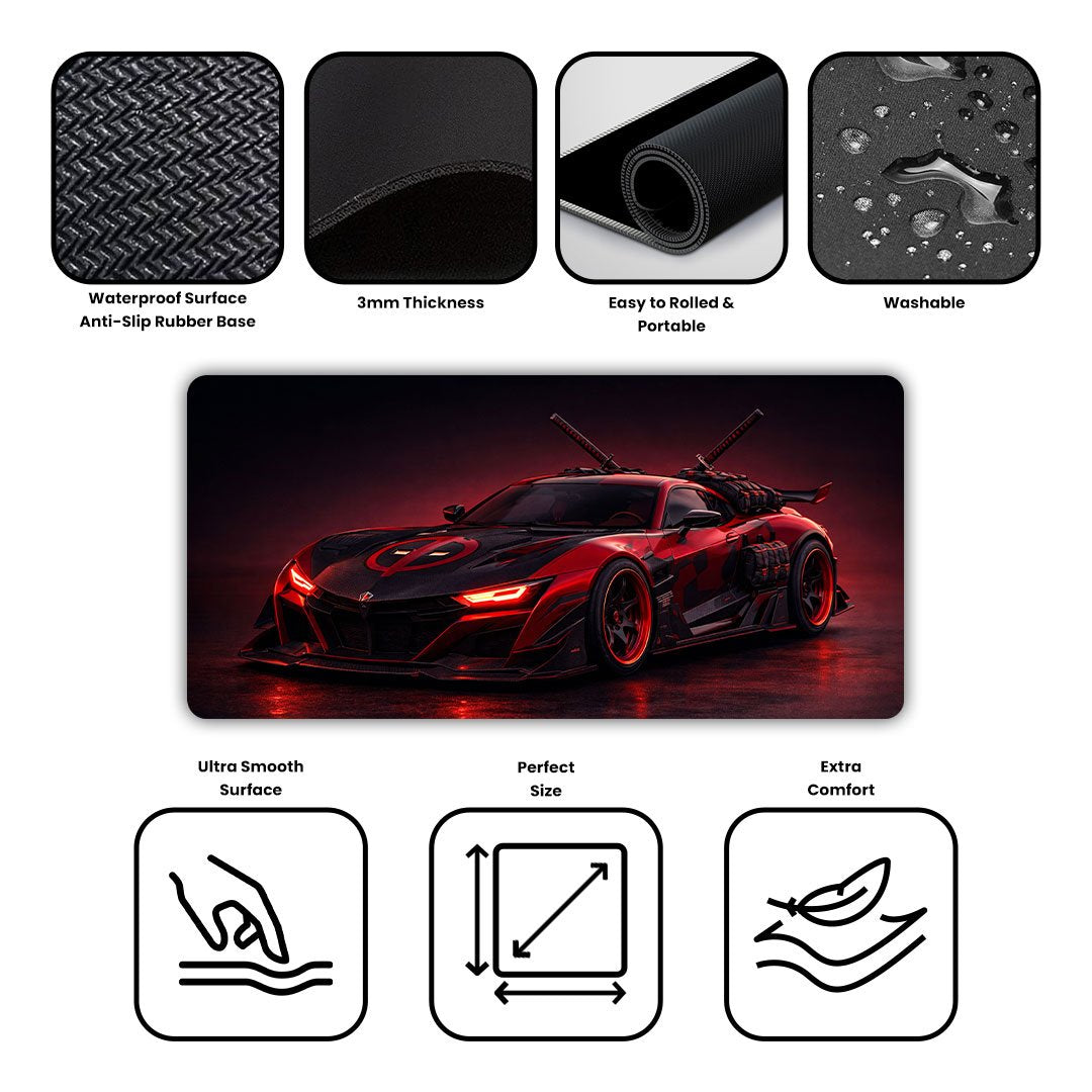 Deadpool Theme Hyper Car Gaming Desk Mat