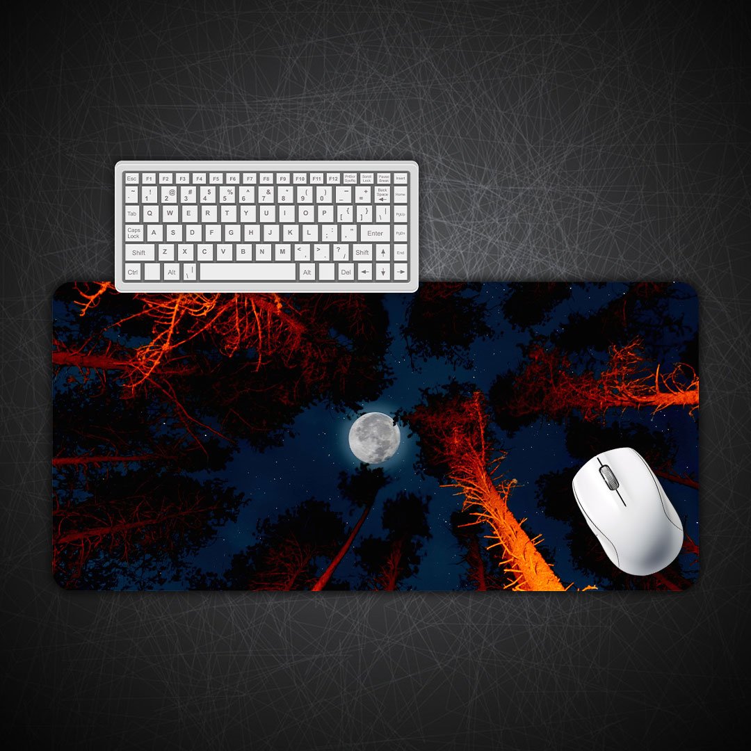 Full Moon Trees Sky View Gaming Desk Mat