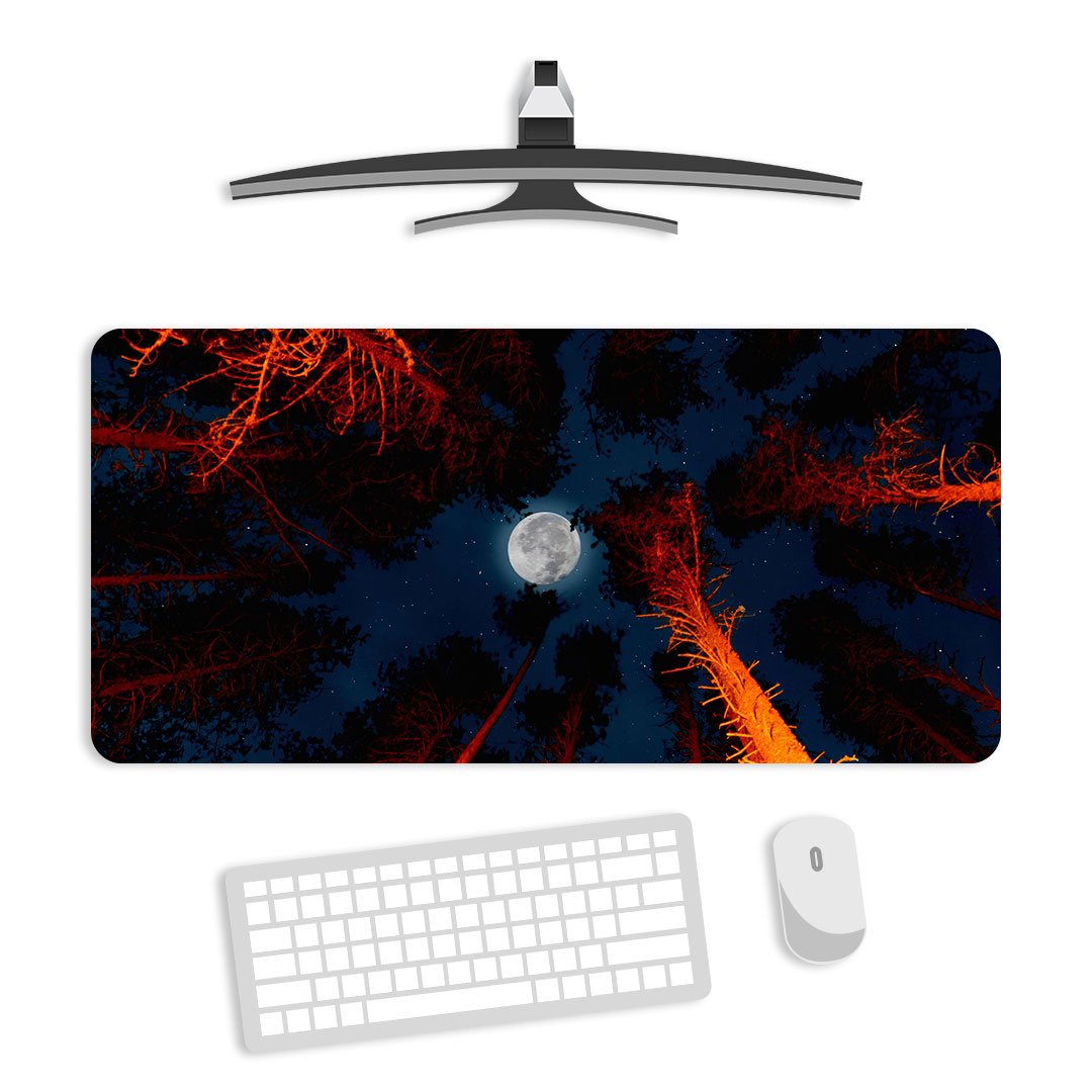 Full Moon Trees Sky View Gaming Desk Mat