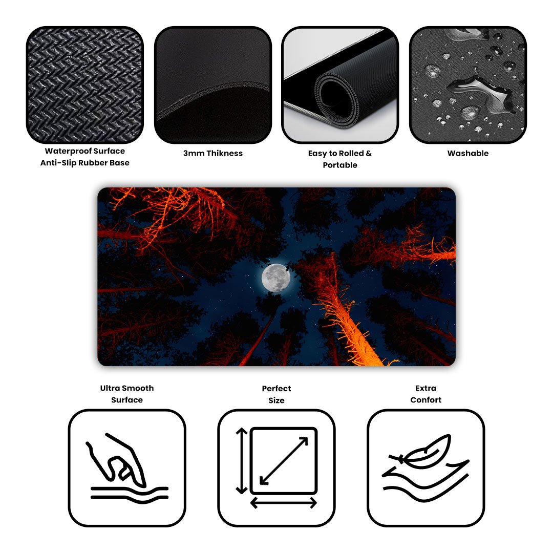 Full Moon Trees Sky View Gaming Desk Mat