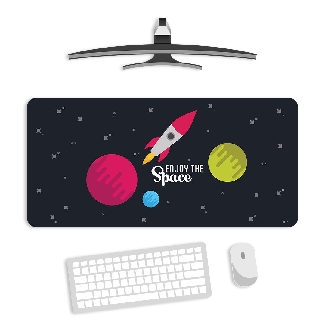 Spacecraft Rocket Planet Stars Gaming Desk Mat
