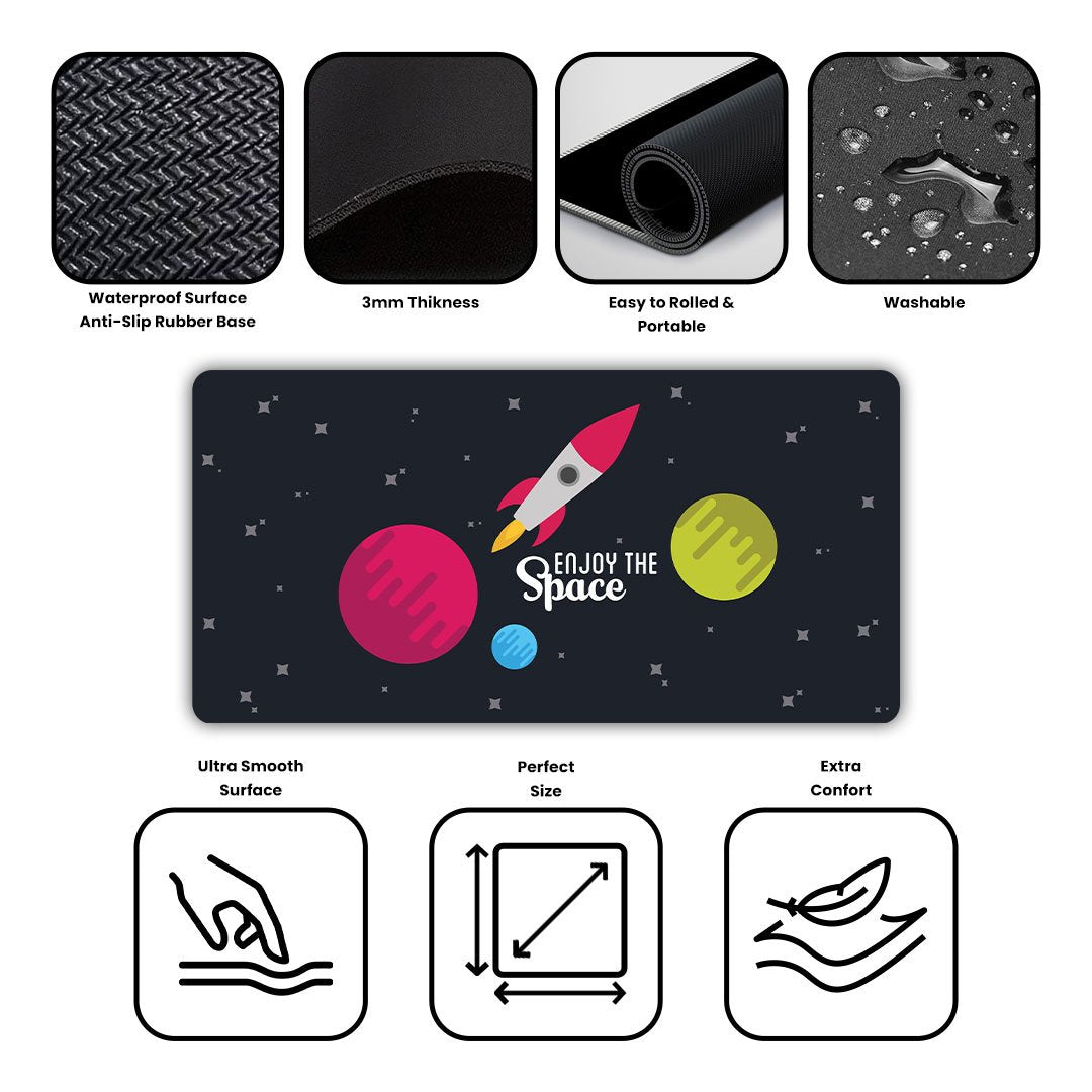 Spacecraft Rocket Planet Stars Gaming Desk Mat