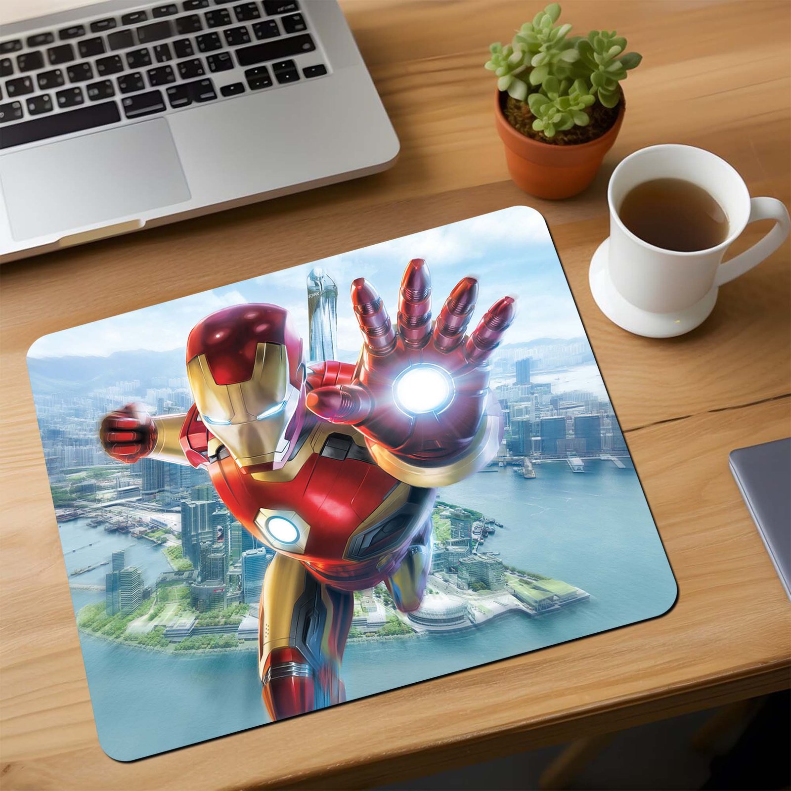 Ironman Flying Over City Mouse Pad