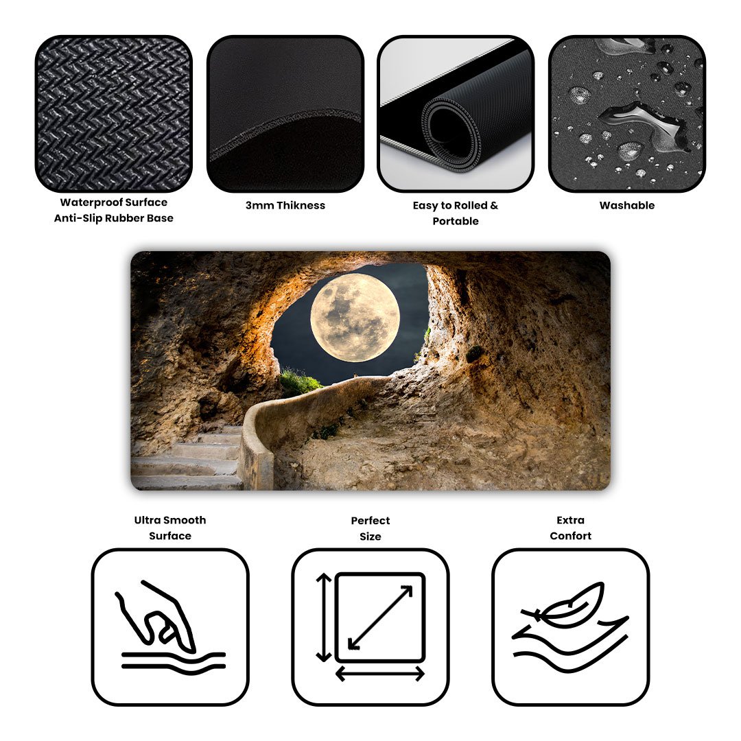 Full Moon cave Steps Path Tunnel Gaming Desk Mat Full Moon cave Steps Path Tunnel Gaming Desk Mat