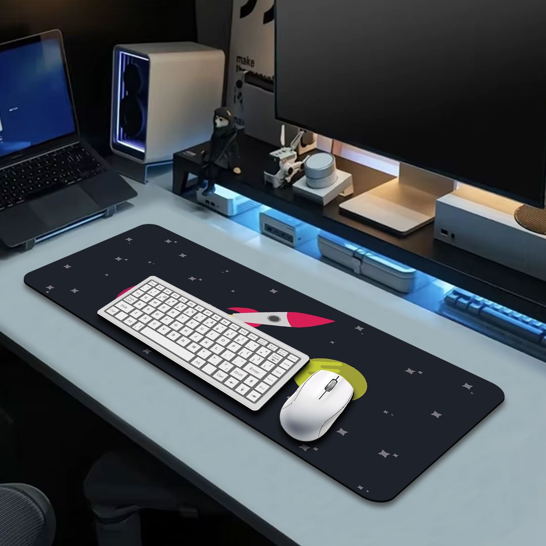 74.1 Spacecraft Rocket Planet Stars Gaming Desk Mat