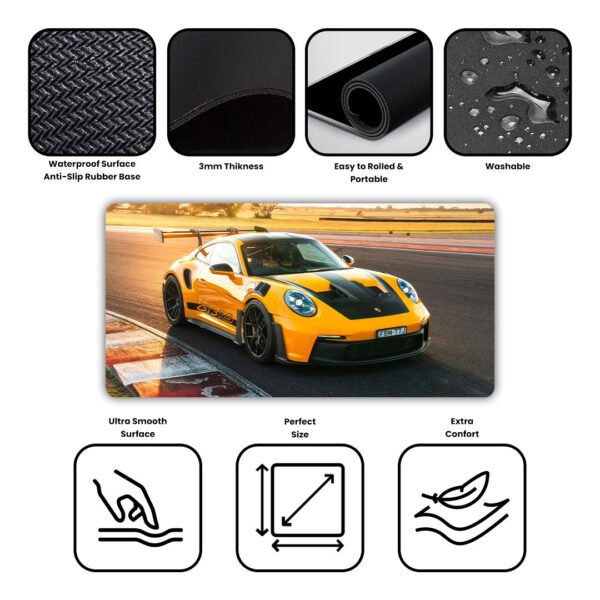 Porsche 911 GT3 RS Yellow Gaming Desk Mat